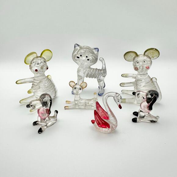 Vintage Other - Vintage 70s Era Acrylic Lucite Clear Animal Menagerie Dog Cat Mouse Swan Mouse 7